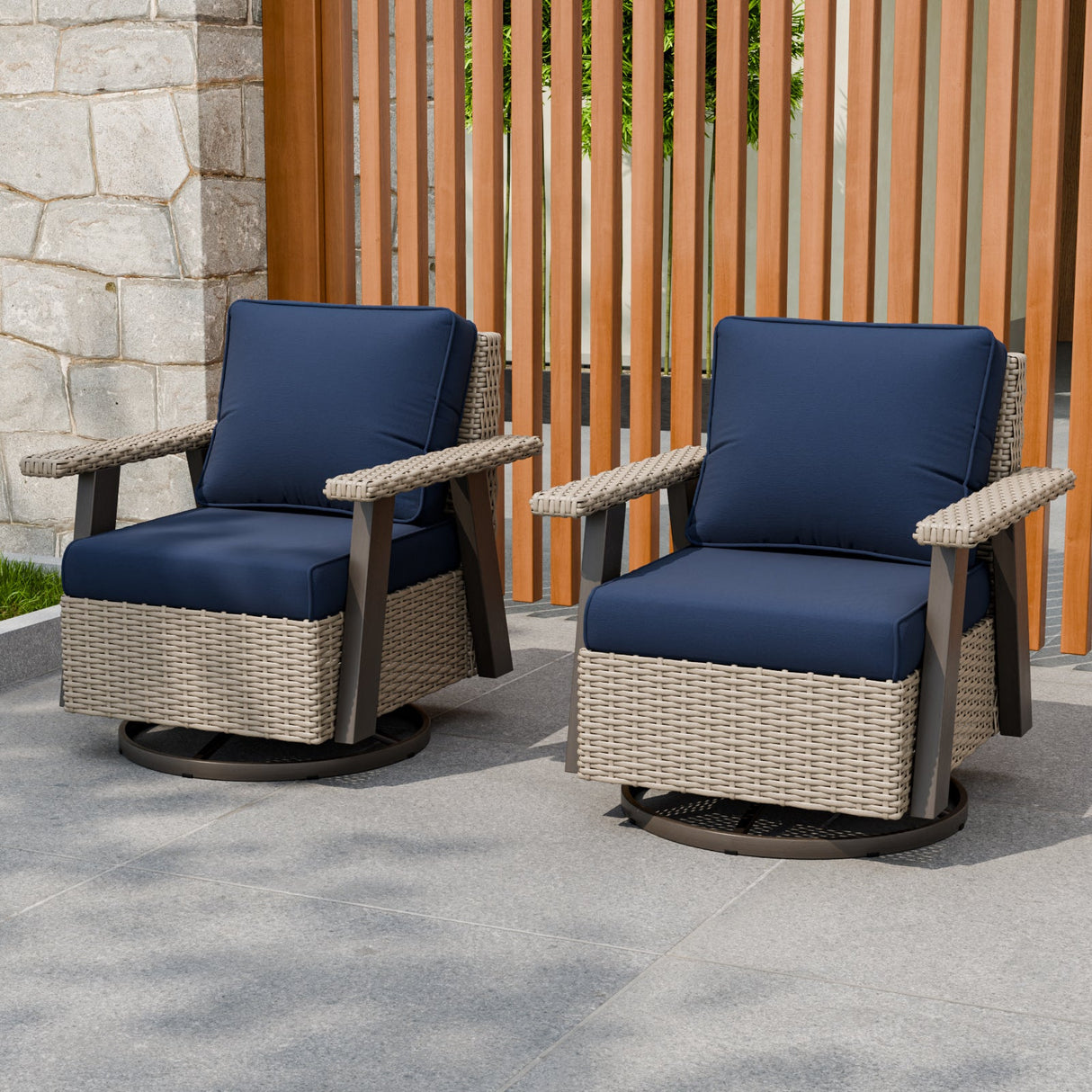 Classic Wicker 360° Swivel Glider Chair,Set of 2, Beige/Beige, Red, Dark Blue, Tan, Black - Eagle Peak Custom Canopy Tent