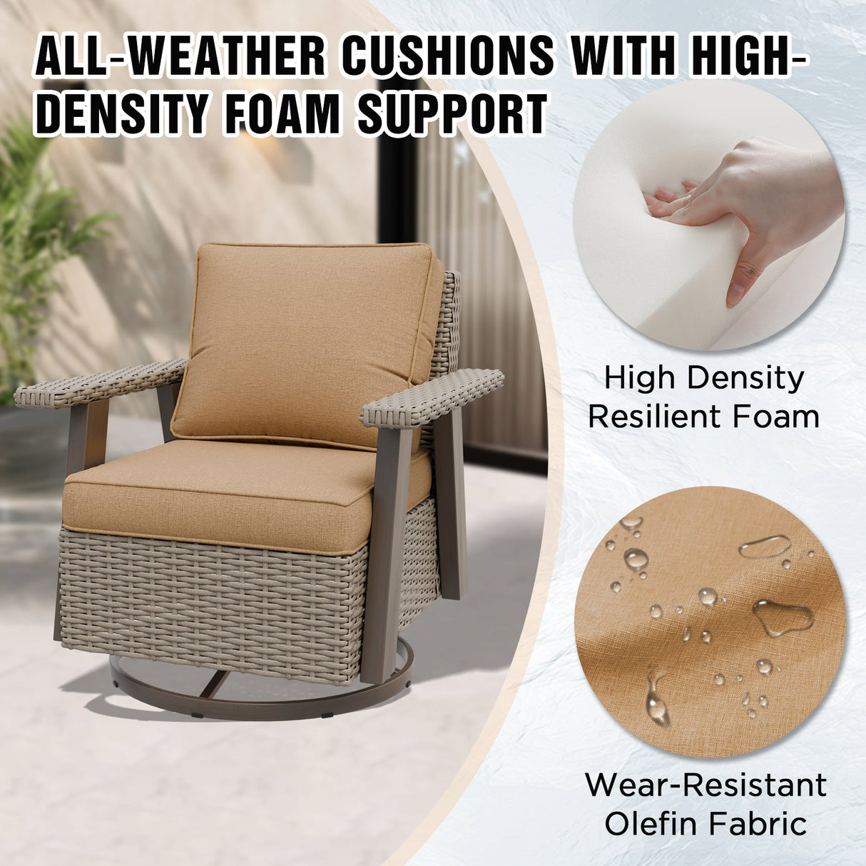 Classic Wicker 360° Swivel Glider Chair,Set of 2, Beige/Beige, Red, Dark Blue, Tan, Black - Eagle Peak Custom Canopy Tent