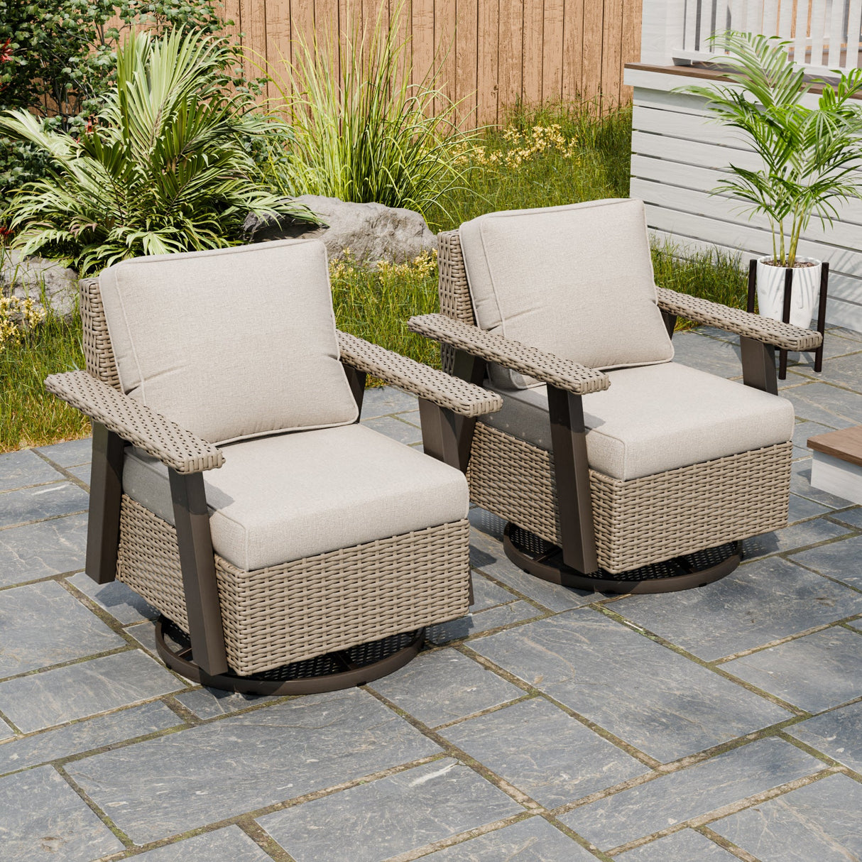 Classic Wicker 360° Swivel Glider Chair,Set of 2, Beige/Beige, Red, Dark Blue, Tan, Black - Eagle Peak Custom Canopy Tent