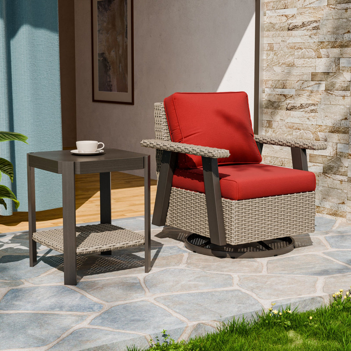 Classic Wicker Patio Bistro Set of 2, Beige/Beige, Red, Dark Blue, Tan, Black - Eagle Peak Custom Canopy Tent