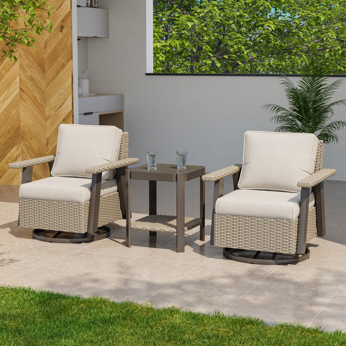 Classic Wicker Patio Bistro Set of 3, Beige/Beige, Red, Dark Blue, Tan, Black - Eagle Peak Custom Canopy Tent