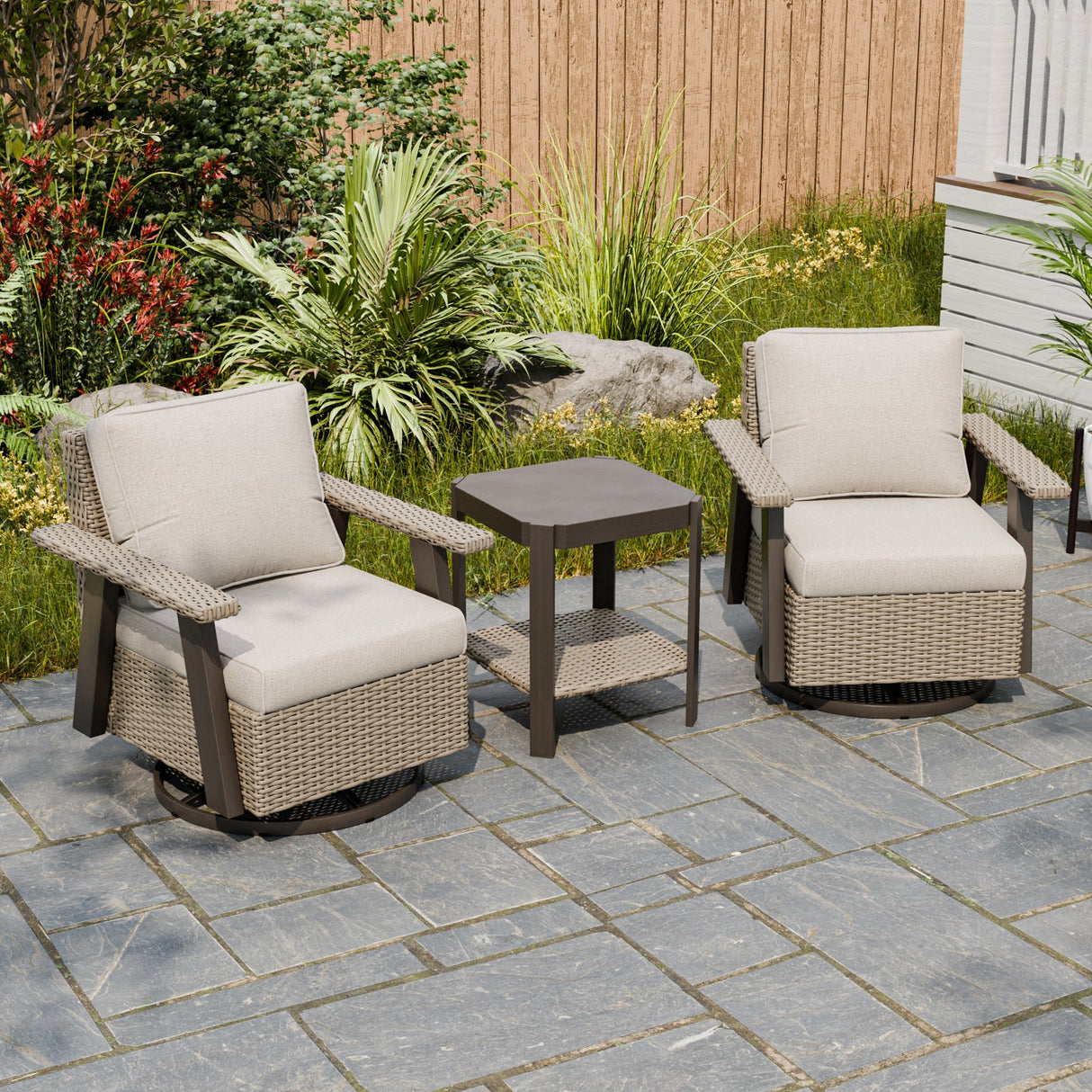 Classic Wicker Patio Bistro Set of 3, Beige/Beige, Red, Dark Blue, Tan, Black - Eagle Peak Custom Canopy Tent