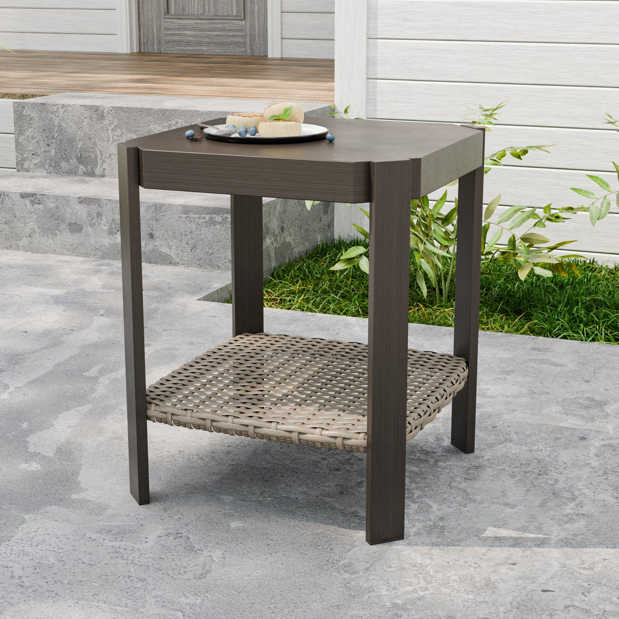 Classic Wicker Patio Side Table, Brown/Beige - Eagle Peak Custom Canopy Tent