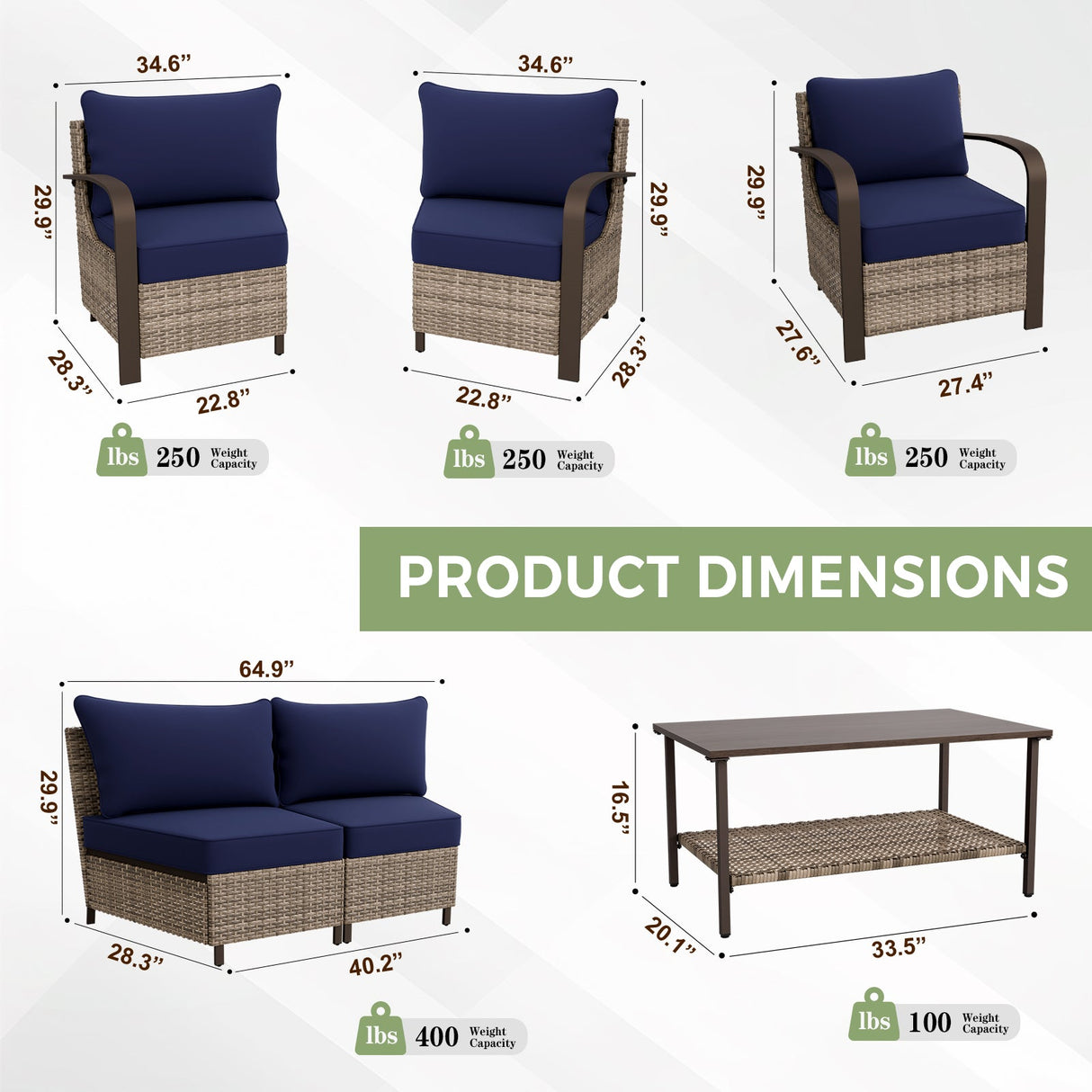 Coastal Vista Patio Furniture Set w/Curved Sectional Sofas, Coffee Table, Chairs - Eagle Peak Custom Canopy Tent