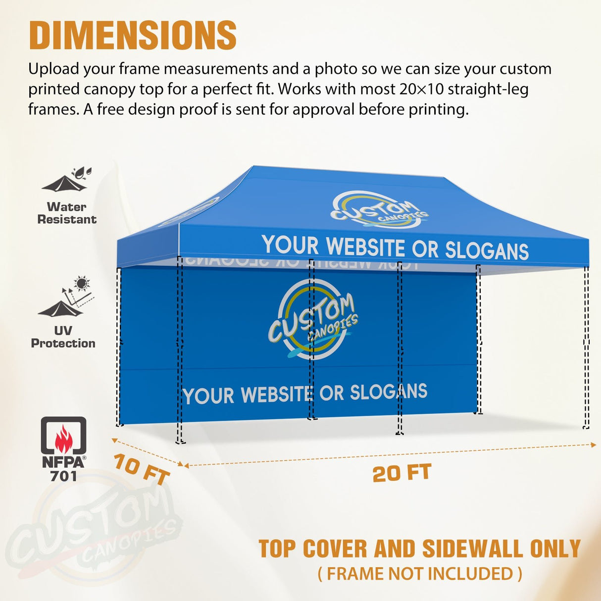 Custom Canopy Top Cover with Sidewall to Fit Your 10x20 Canopy Frame - Eagle Peak Custom Canopy Tent