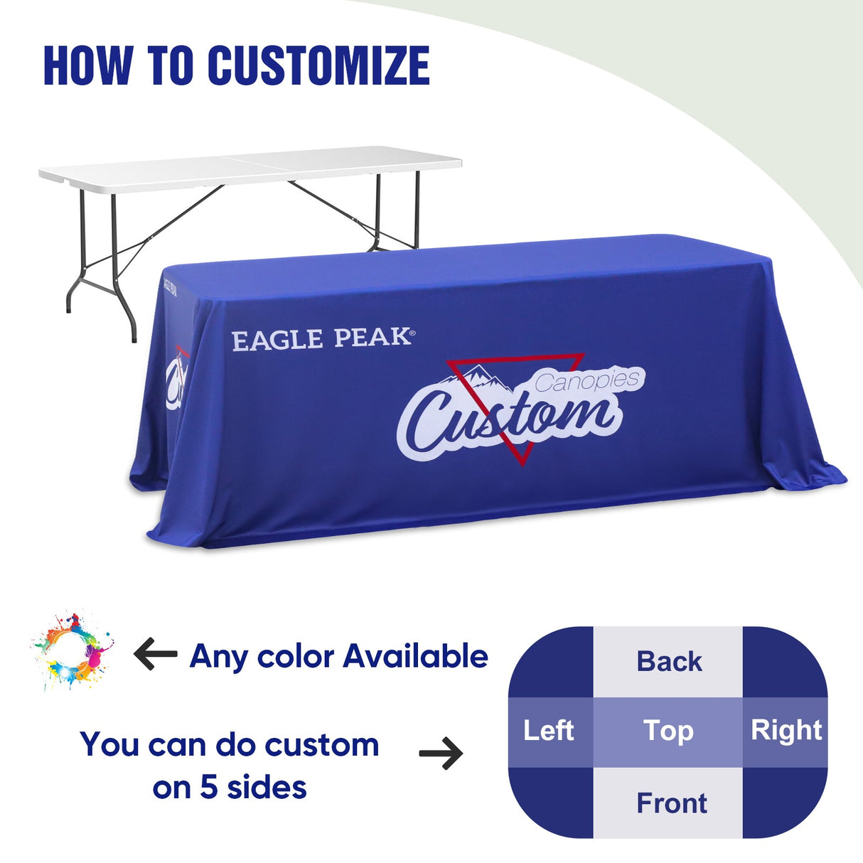 Custom Logo Table Cloth Personalized Table Cover with Your Logo, 4ft/6ft/8ft - Eagle Peak Custom Canopy Tent