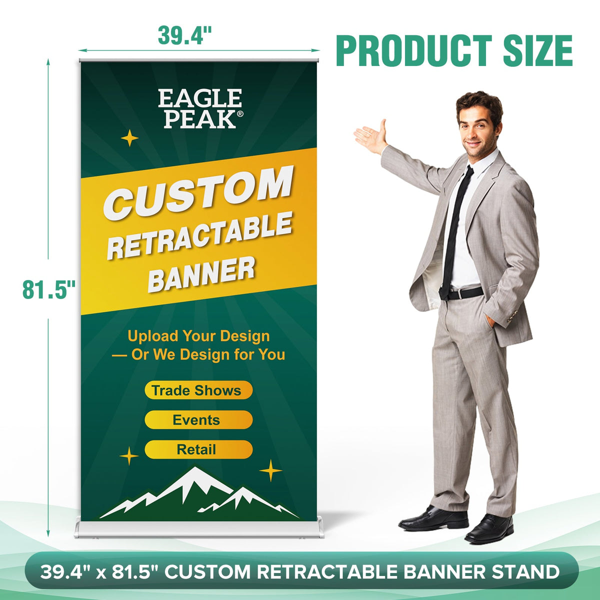 Custom Retractable Banner Stand with Your Business Logo - Eagle Peak®