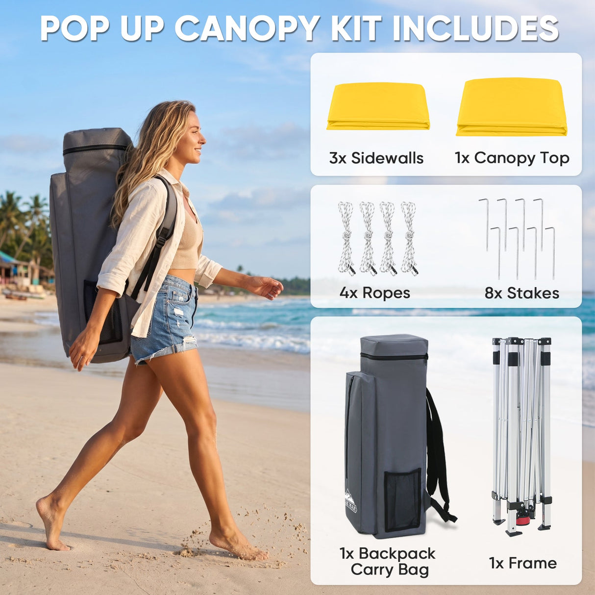 Day Tripper 8x8 Aluminum Super-Lightweight Slant Leg Pop Up Canopy with 3 Removable Walls - Eagle Peak®