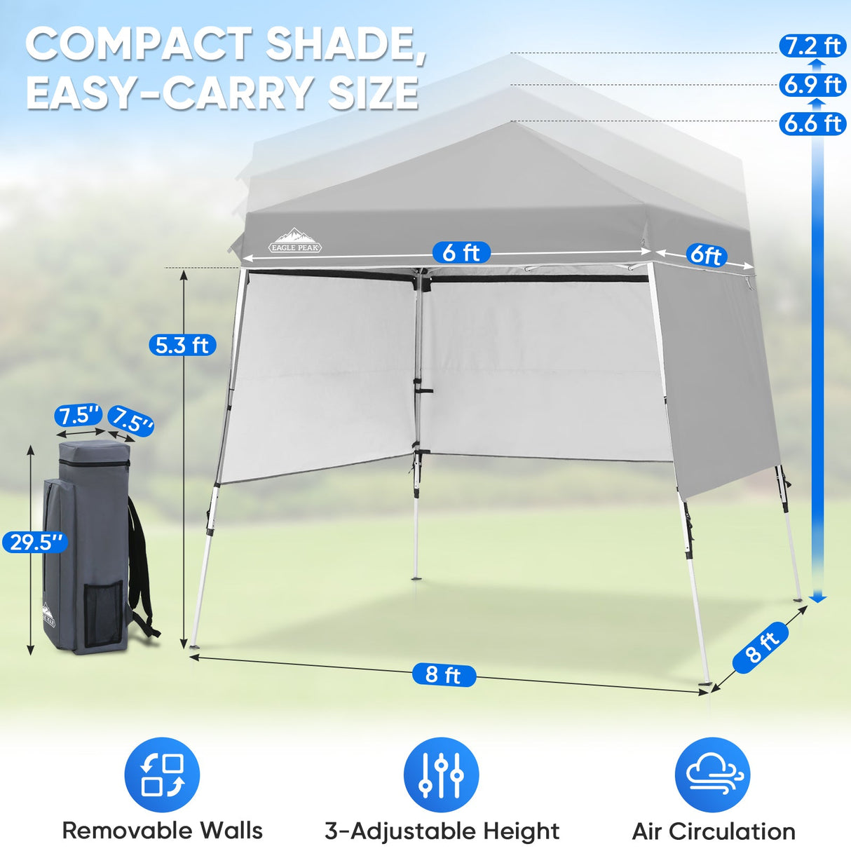Day Tripper 8x8 Aluminum Super-Lightweight Slant Leg Pop Up Canopy with 3 Removable Walls - Eagle Peak®