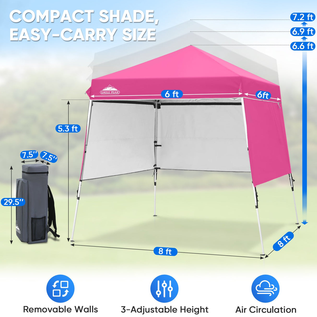 Day Tripper 8x8 Aluminum Super-Lightweight Slant Leg Pop Up Canopy with 3 Removable Walls - Eagle Peak®