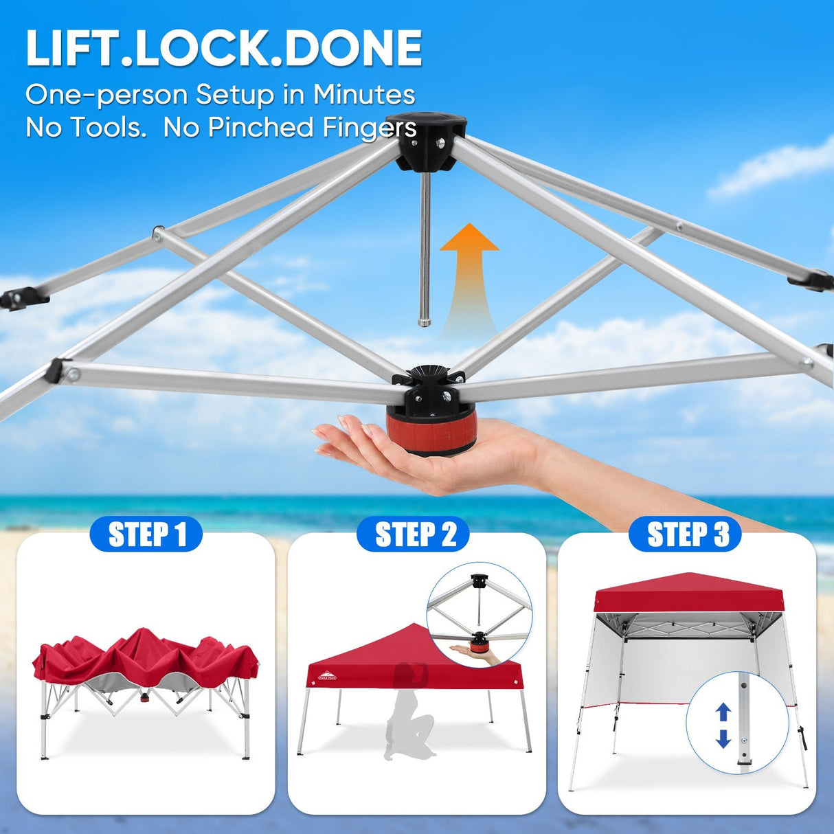 Day Tripper 8x8 Aluminum Super-Lightweight Slant Leg Pop Up Canopy with 3 Removable Walls - Eagle Peak®