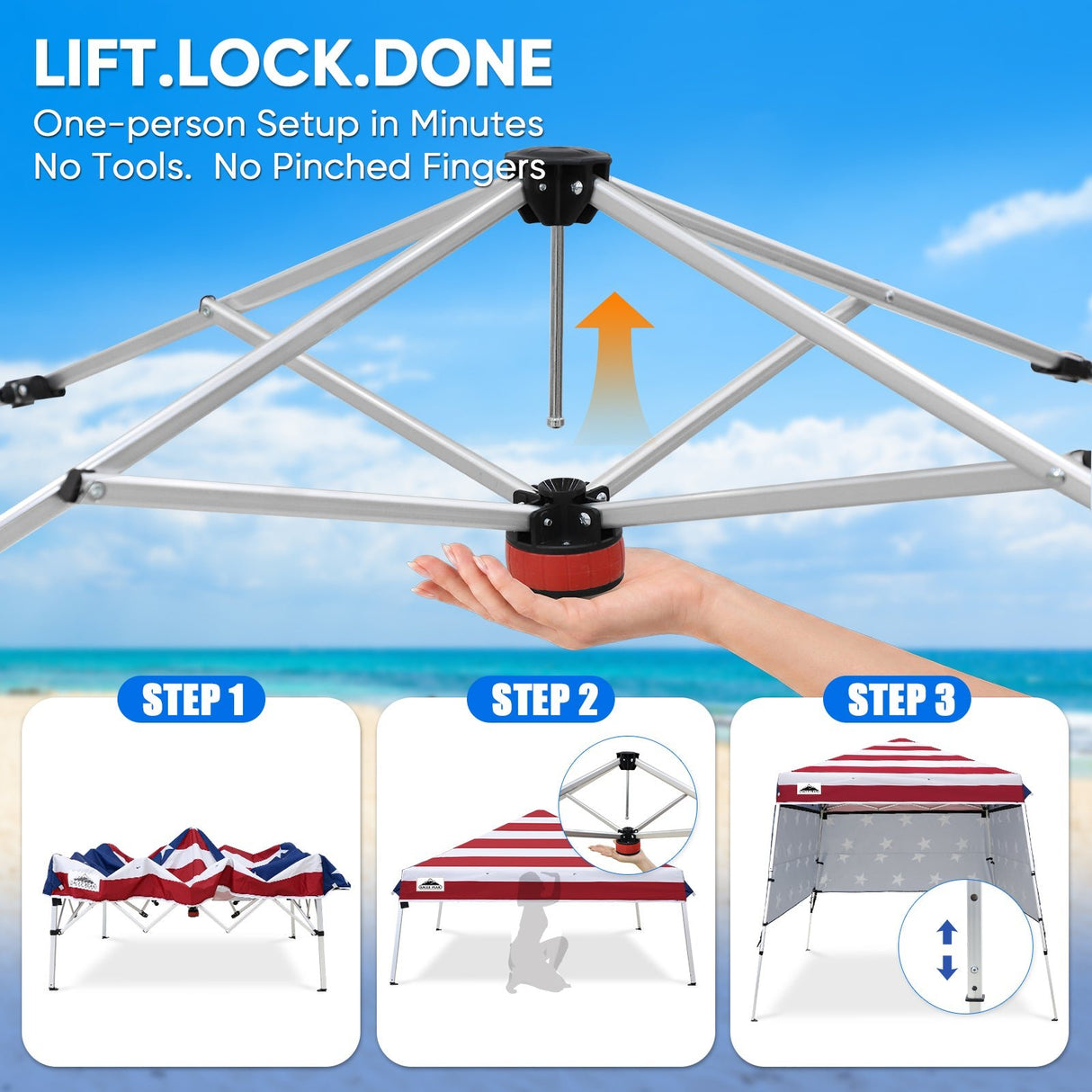 Day Tripper 8x8 Aluminum Super-Lightweight Slant Leg Pop Up Canopy with 3 Removable Walls - Eagle Peak®