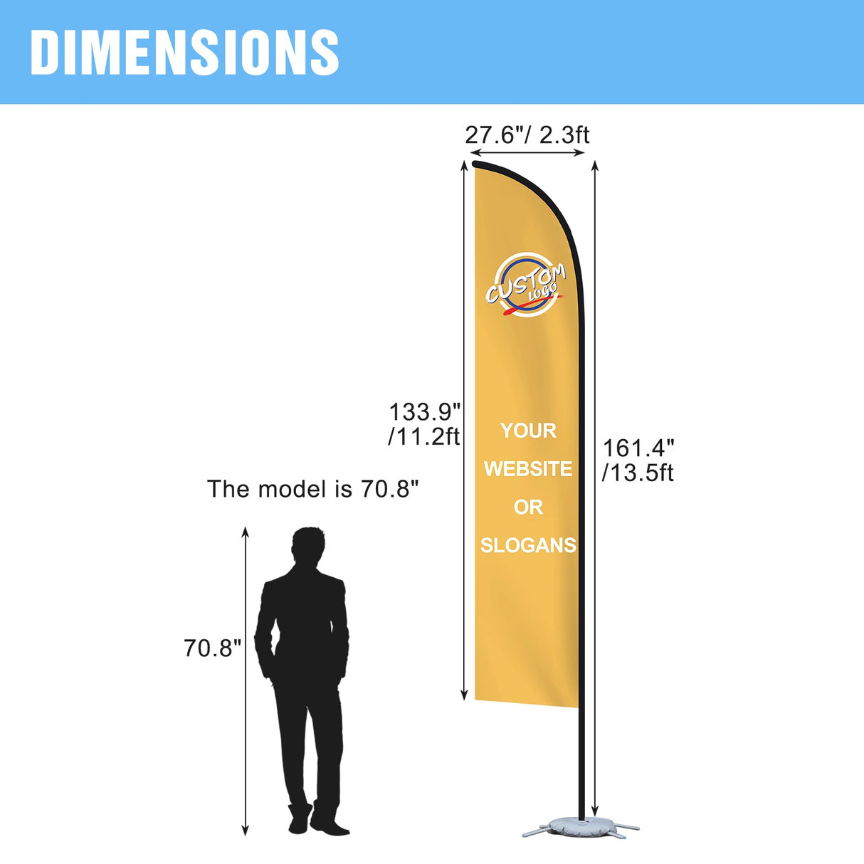 EAGLE PEAK Custom Printed Feather Flags with Your Logo, Single Sided Print, includes Folding Cross Base, Weight Bag & Carry Bag, 13.5x2.3 ft - Eagle Peak Custom Canopy Tent