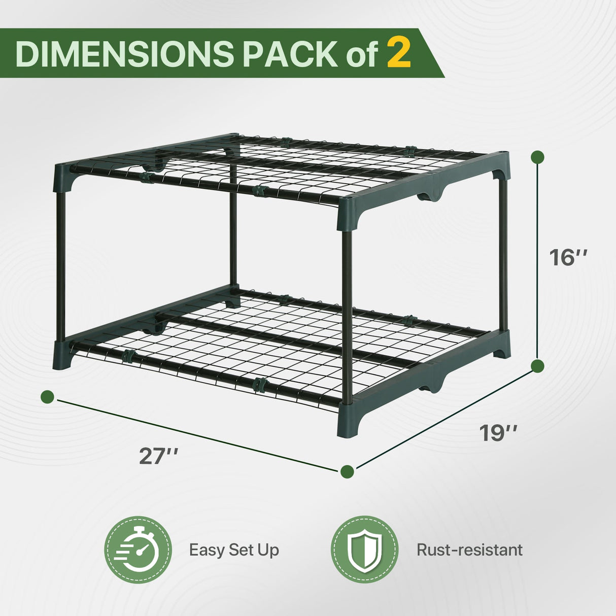 EAGLE PEAK Greenhouse Shelving Staging Double 2 Tier, Outdoor / Indoor Plant Shelves, 27" x 19" x 16", Green - Eagle Peak Canopy and Outdoor Products