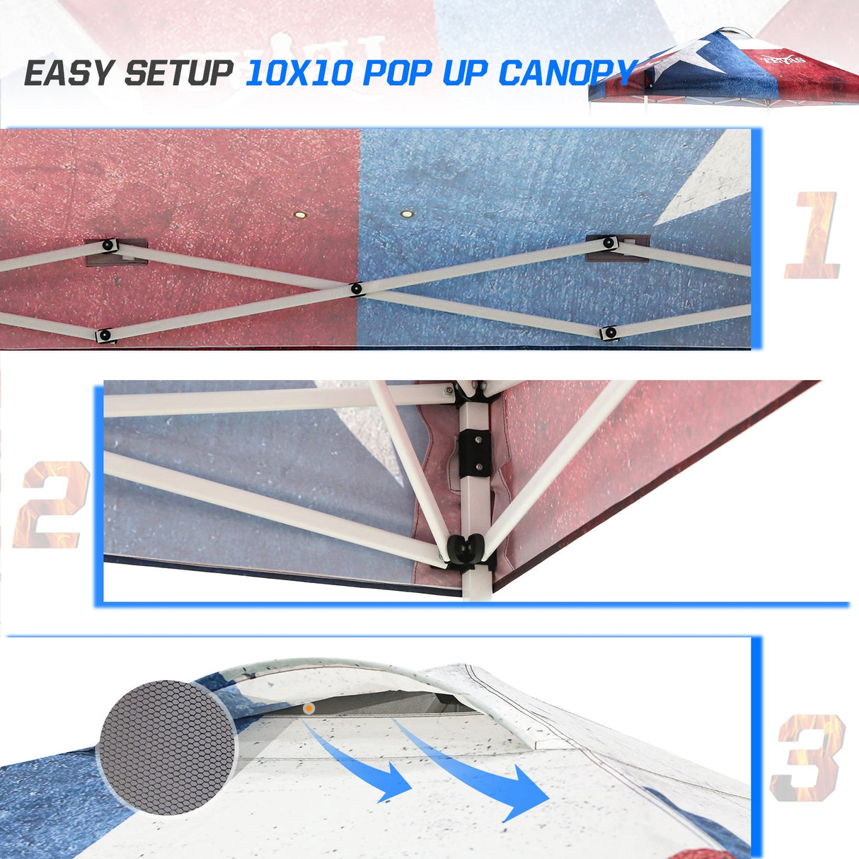 Eagle Peak SHADE GRAPHiX Easy Setup 10x10 Pop Up Canopy Tent with Digital Printed Tex - Eagle Peak Custom Canopy Tent