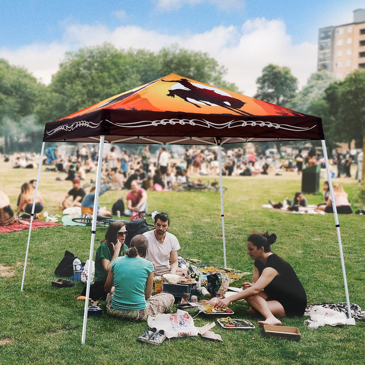 Eagle Peak SHADE GRAPHiX Slant Leg 10x10 Easy Setup Pop Up Canopy Tent with Digital Printed Cowboy - Eagle Peak Canopy and Outdoor Products