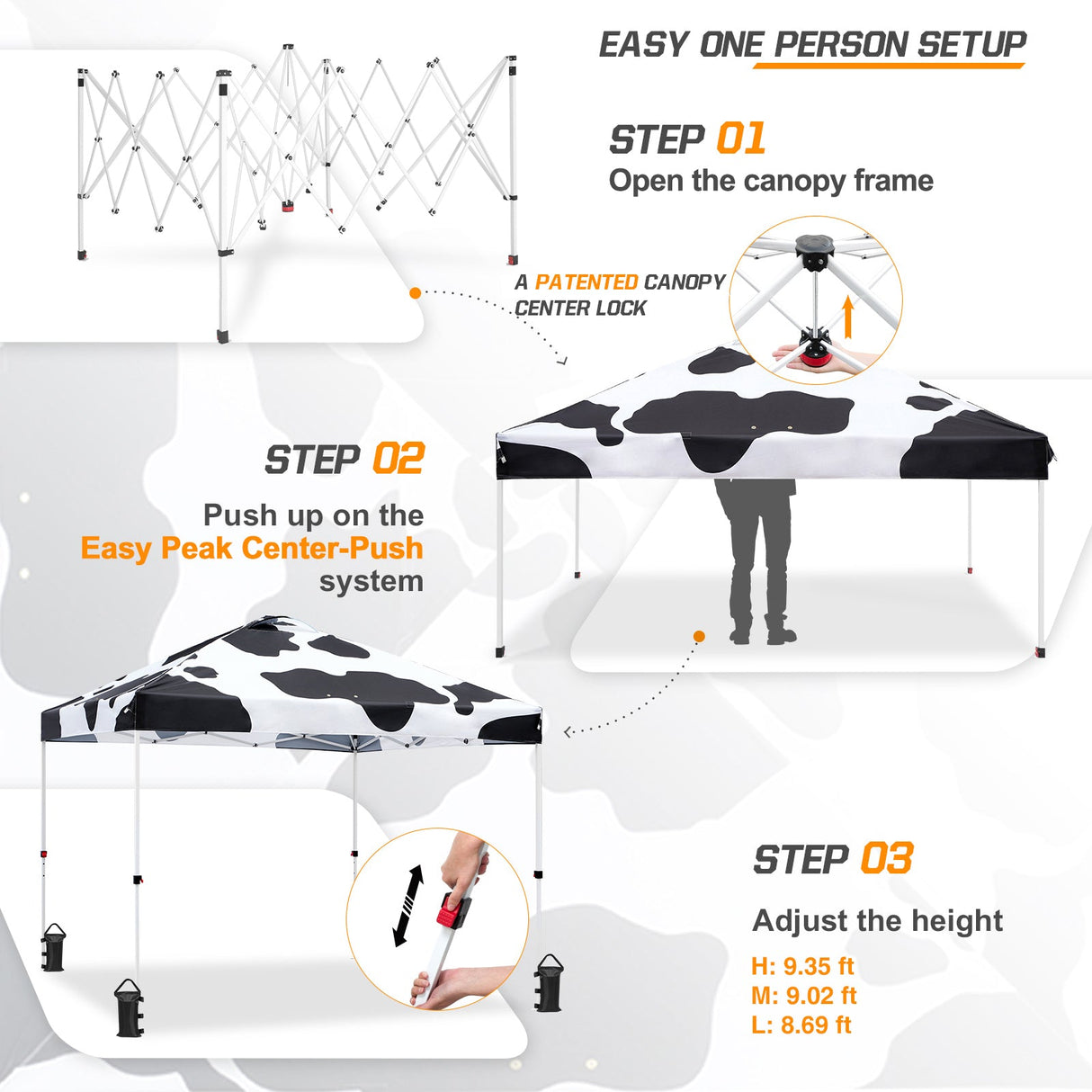 Easy Setup Straight Leg 10x10 Pop Up Canopy Tent Graphix Top w/ 100 sqft of Shade - Eagle Peak Custom Canopy Tent