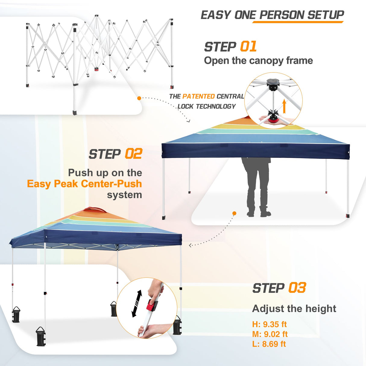 Easy Setup Straight Leg 10x10 Pop Up Canopy Tent Graphix Top w/ 100 sqft of Shade - Eagle Peak Custom Canopy Tent