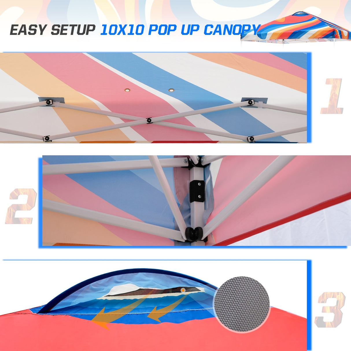 Easy Setup Straight Leg 10x10 Pop Up Canopy Tent Graphix Top w/ 100 sqft of Shade - Eagle Peak Custom Canopy Tent