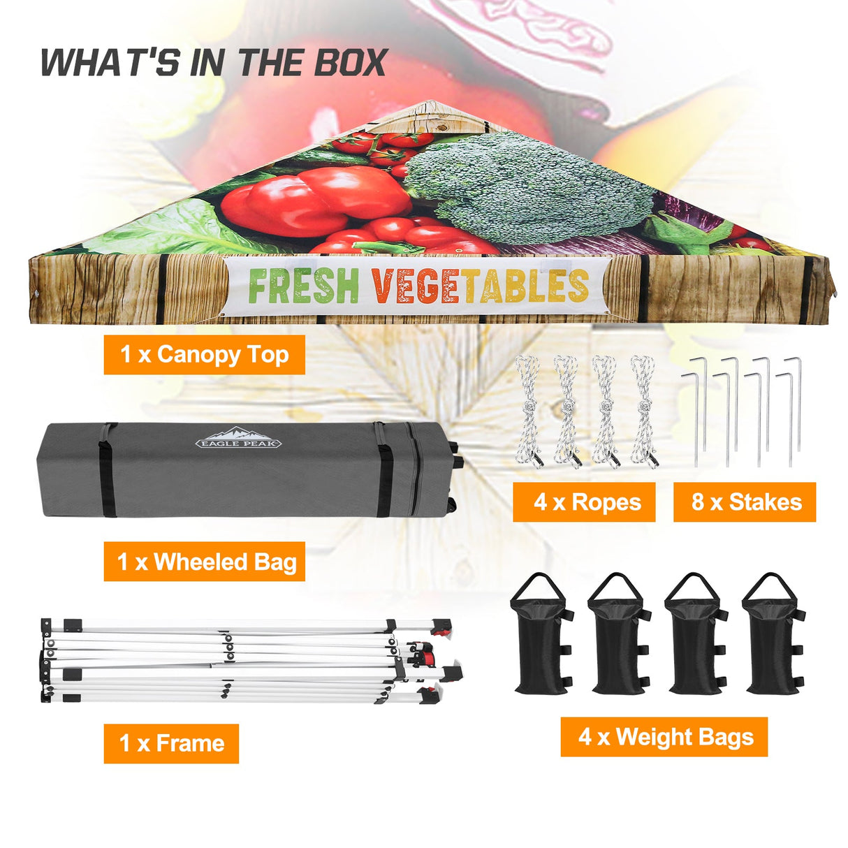 Easy Setup Straight Leg 10x10 Pop Up Canopy Tent Graphix Top w/ 100 sqft of Shade - Eagle Peak Custom Canopy Tent