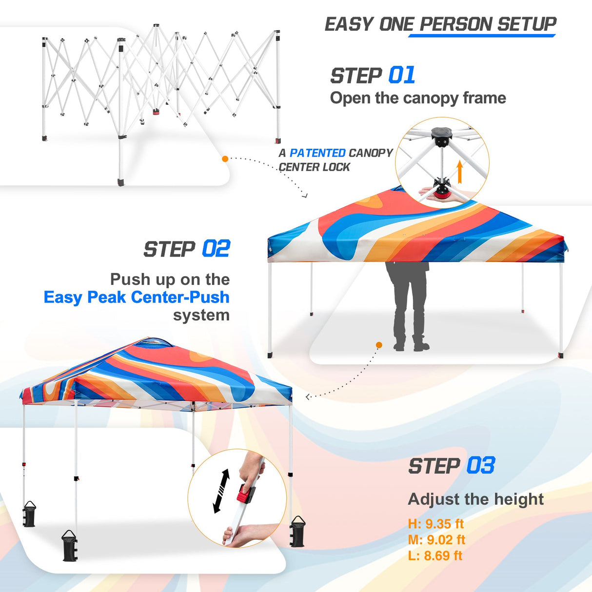 Easy Setup Straight Leg 10x10 Pop Up Canopy Tent Graphix Top w/ 100 sqft of Shade - Eagle Peak Custom Canopy Tent