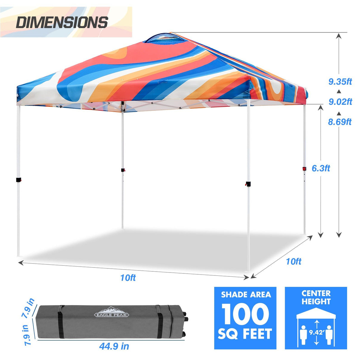 Easy Setup Straight Leg 10x10 Pop Up Canopy Tent Graphix Top w/ 100 sqft of Shade - Eagle Peak Custom Canopy Tent
