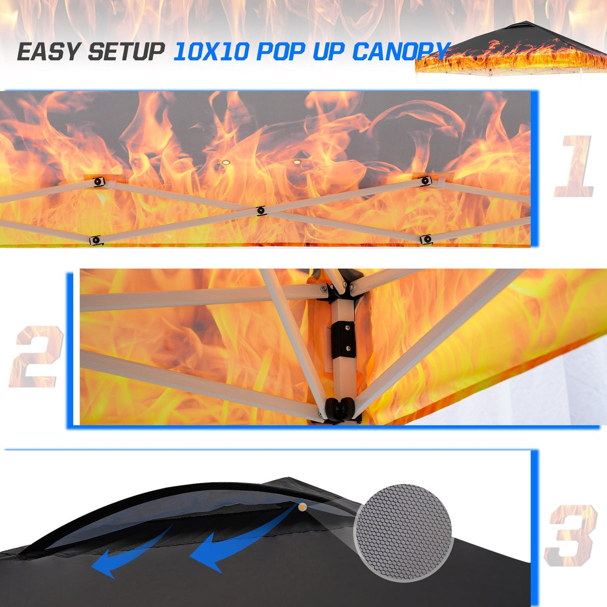 Easy Setup Straight Leg 10x10 Pop Up Canopy Tent Graphix Top w/ 100 sqft of Shade - Eagle Peak Custom Canopy Tent