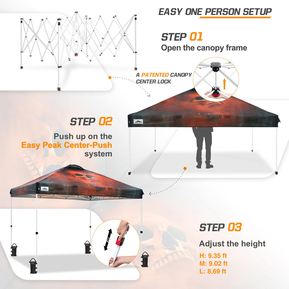 Easy Setup Straight Leg 10x10 Pop Up Canopy Tent Graphix Top w/ 100 sqft of Shade - Eagle Peak Custom Canopy Tent
