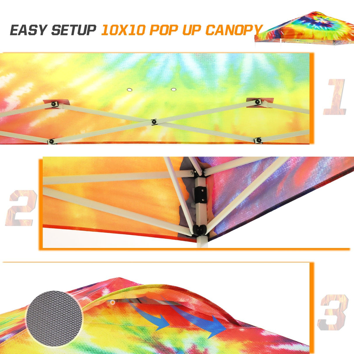 Easy Setup Straight Leg 10x10 Pop Up Canopy Tent Graphix Top w/ 100 sqft of Shade - Eagle Peak Custom Canopy Tent