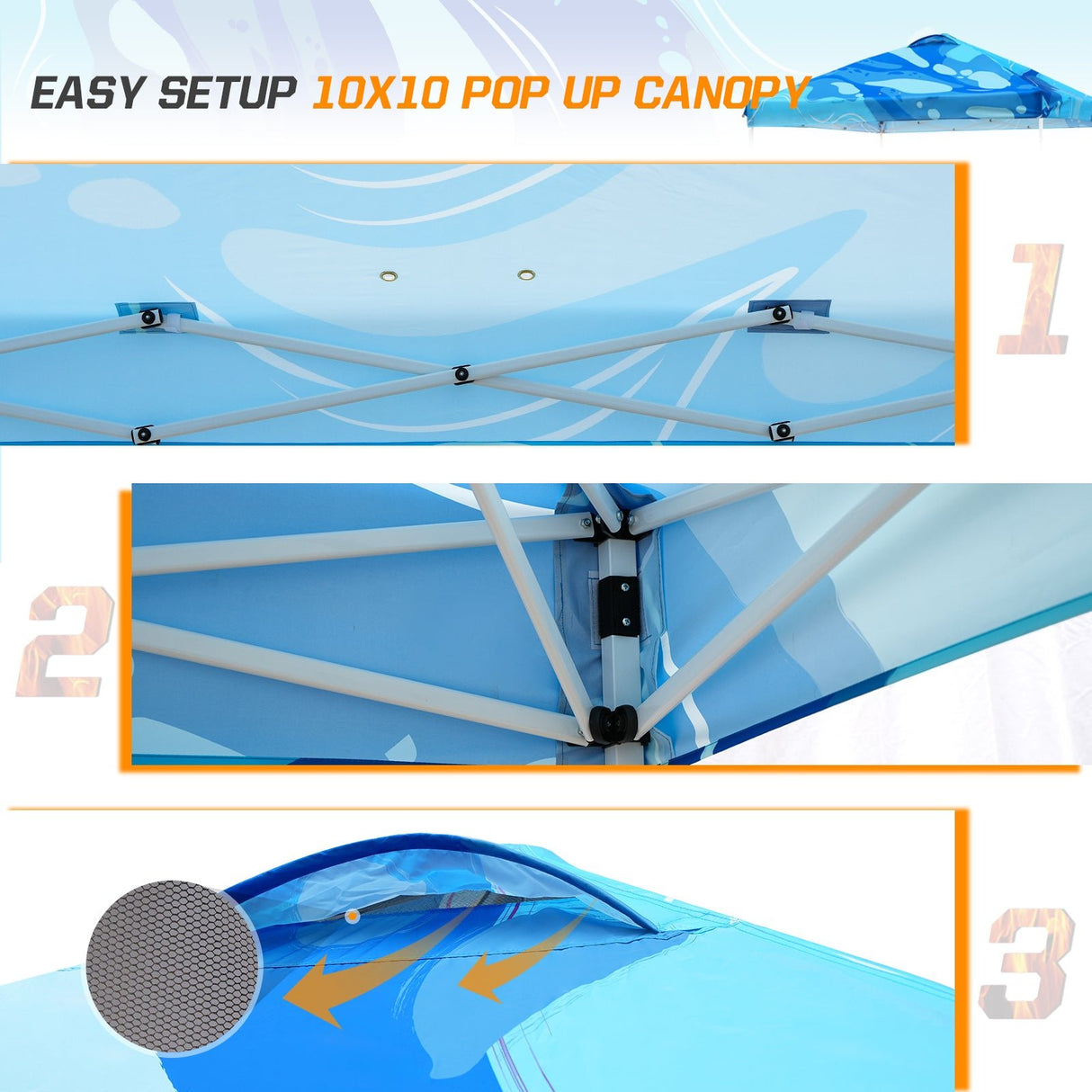 Easy Setup Straight Leg 10x10 Pop Up Canopy Tent Graphix Top w/ 100 sqft of Shade - Eagle Peak Custom Canopy Tent