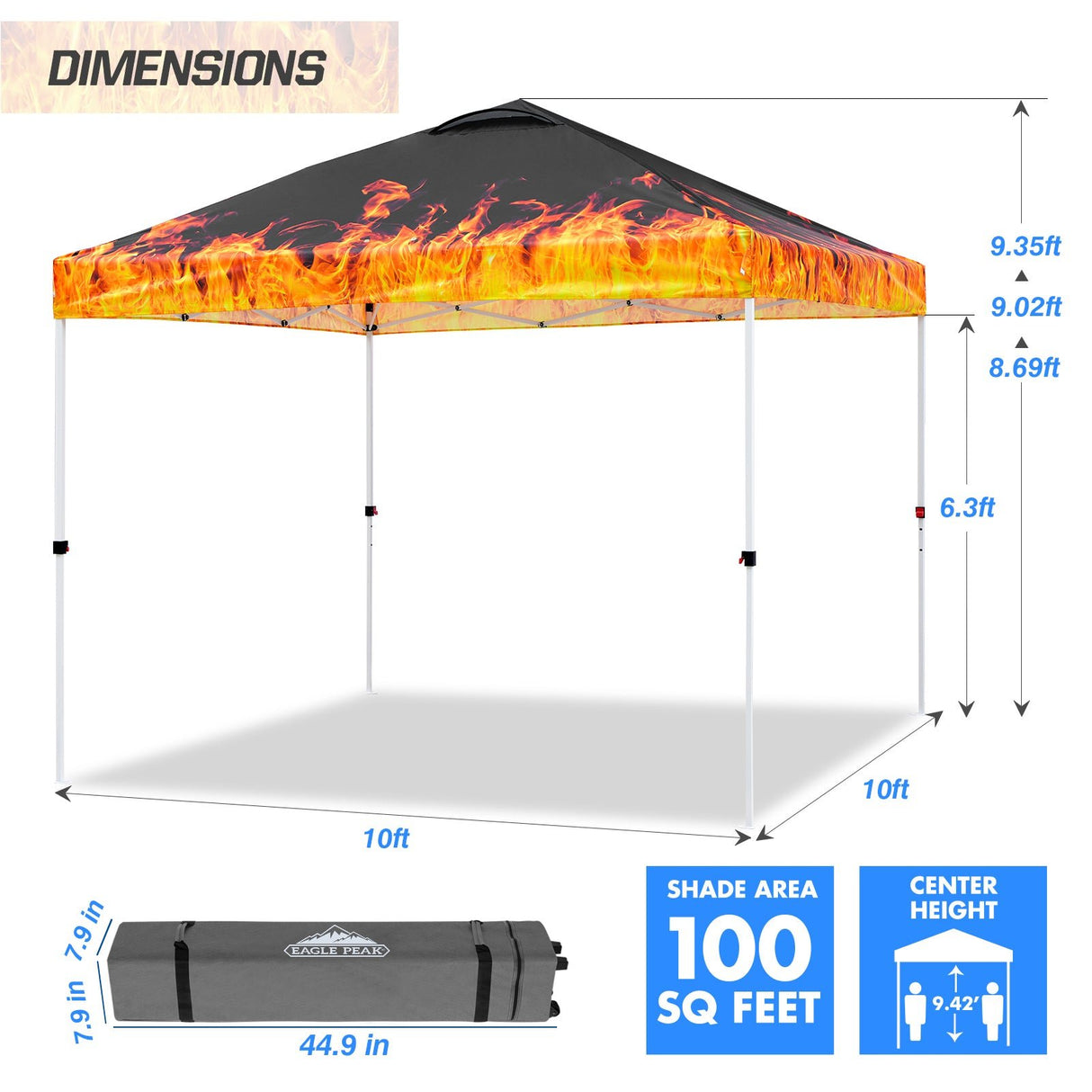 Easy Setup Straight Leg 10x10 Pop Up Canopy Tent Graphix Top w/ 100 sqft of Shade - Eagle Peak Custom Canopy Tent