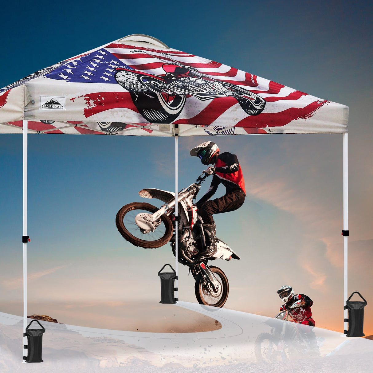 Easy Setup Straight Leg 10x10 Pop Up Canopy Tent Graphix Top w/ 100 sqft of Shade - Eagle Peak Custom Canopy Tent