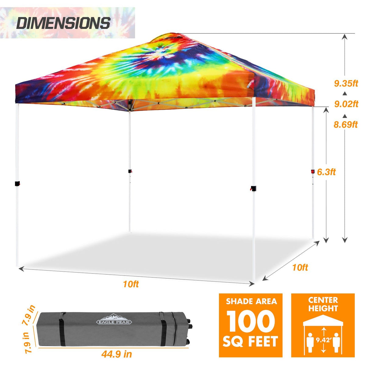 Easy Setup Straight Leg 10x10 Pop Up Canopy Tent Graphix Top w/ 100 sqft of Shade - Eagle Peak Custom Canopy Tent