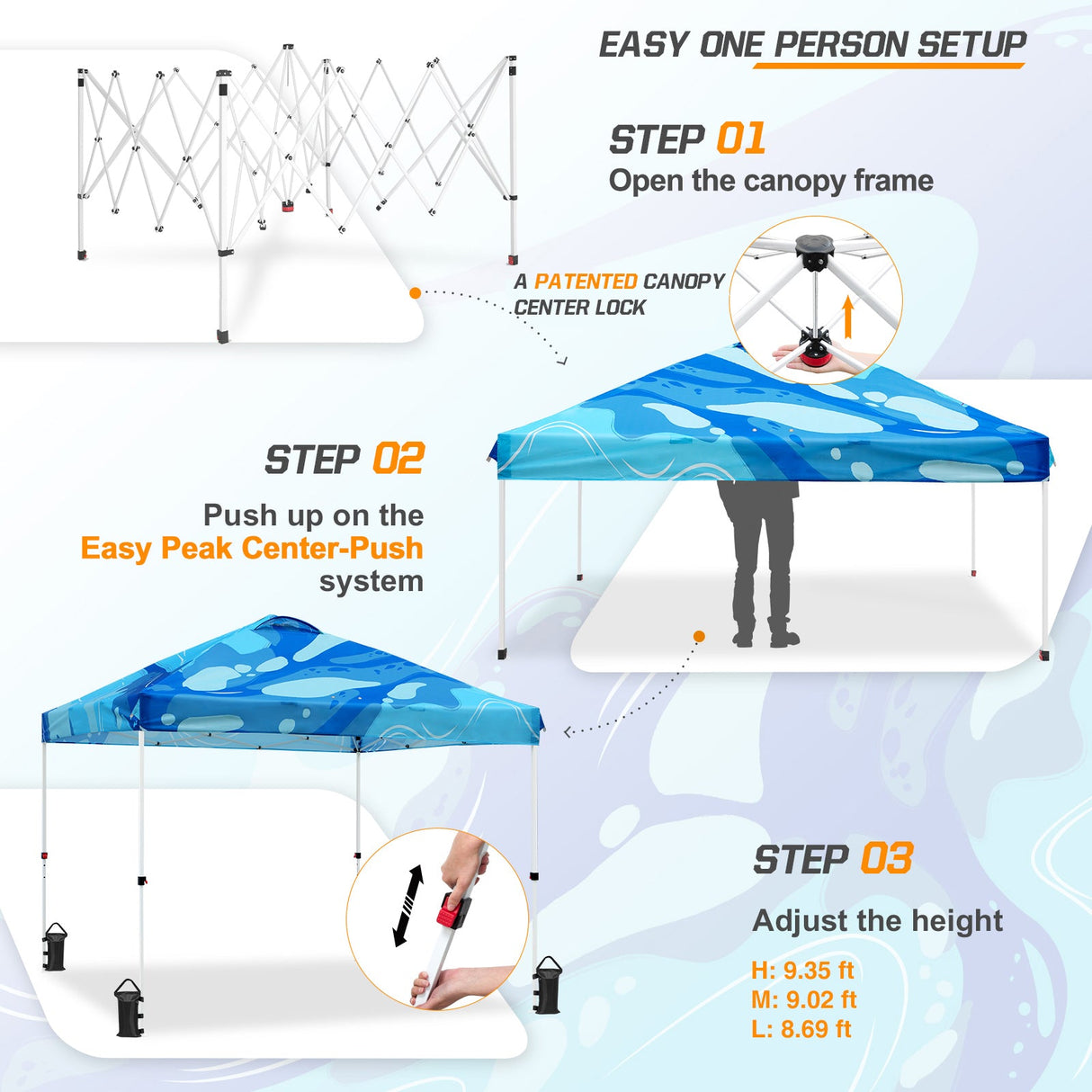 Easy Setup Straight Leg 10x10 Pop Up Canopy Tent Graphix Top w/ 100 sqft of Shade - Eagle Peak Custom Canopy Tent
