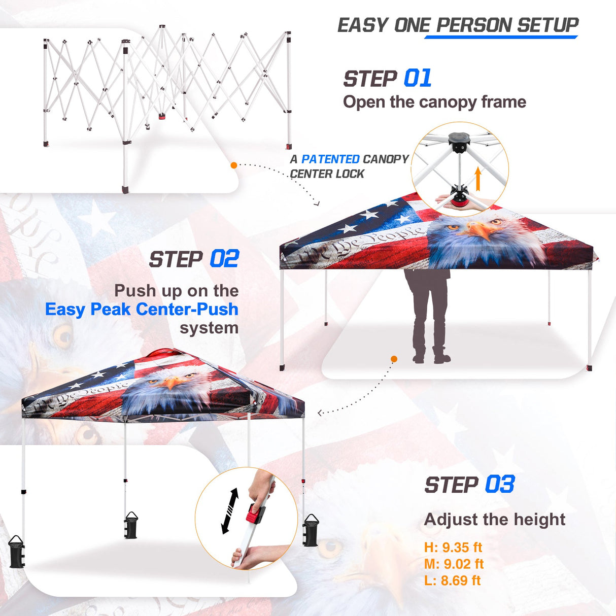 Easy Setup Straight Leg 10x10 Pop Up Canopy Tent Graphix Top w/ 100 sqft of Shade - Eagle Peak Custom Canopy Tent