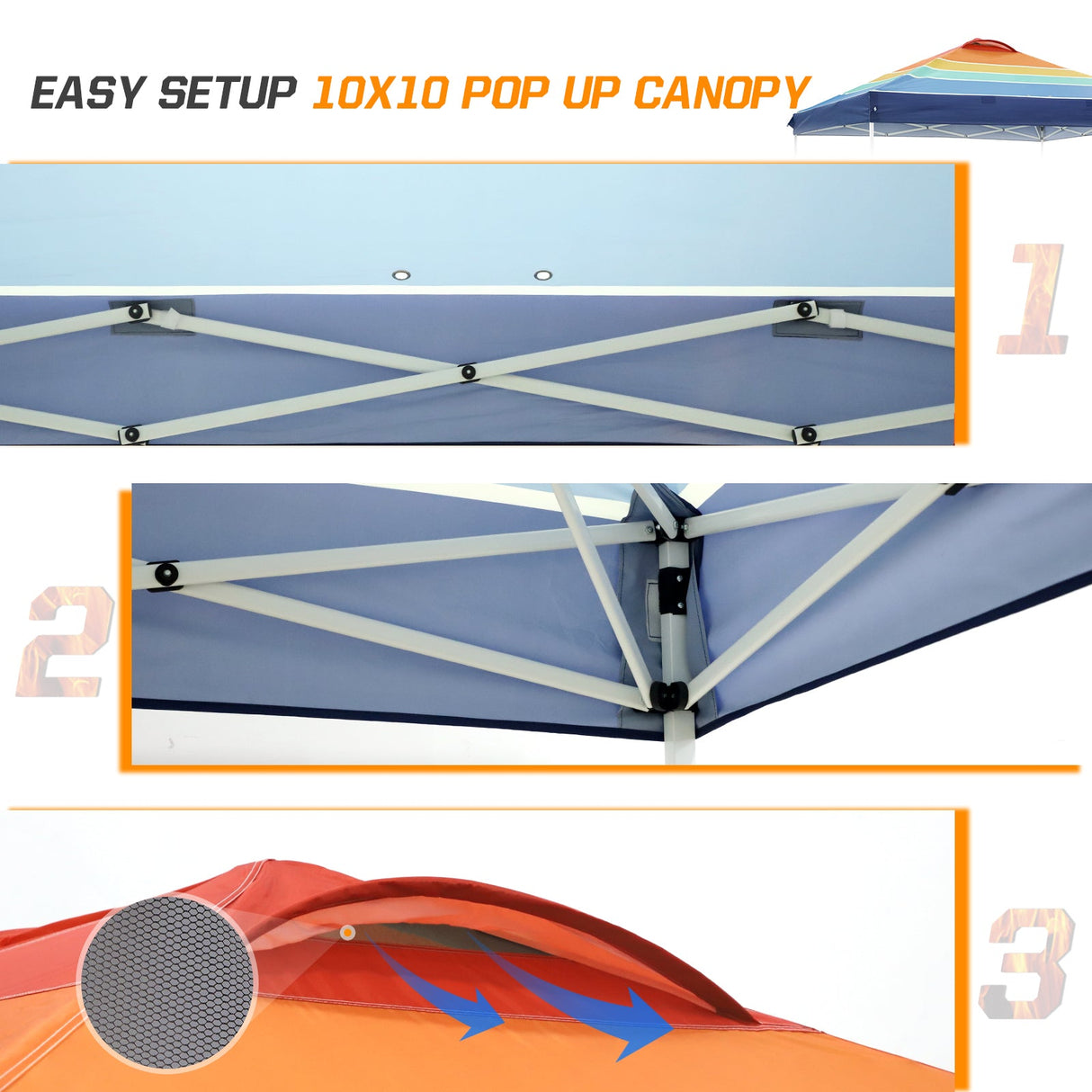 Easy Setup Straight Leg 10x10 Pop Up Canopy Tent Graphix Top w/ 100 sqft of Shade - Eagle Peak Custom Canopy Tent