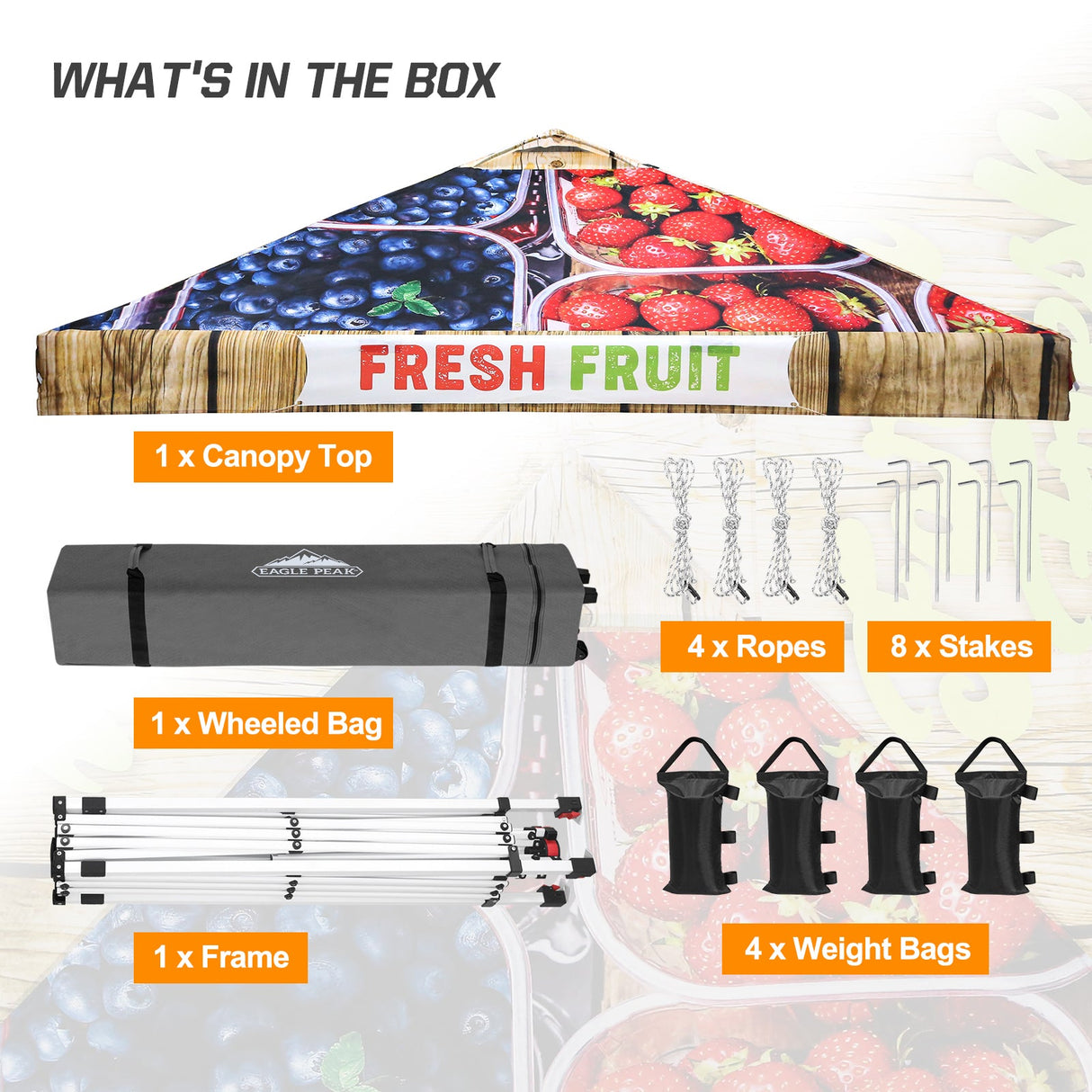 Easy Setup Straight Leg 10x10 Pop Up Canopy Tent Graphix Top w/ 100 sqft of Shade - Eagle Peak Custom Canopy Tent