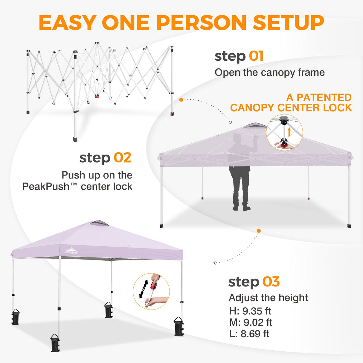 Easy Setup Straight Leg 10x10 Pop Up Canopy Tent w/ 100 sqft of Shade - Eagle Peak®
