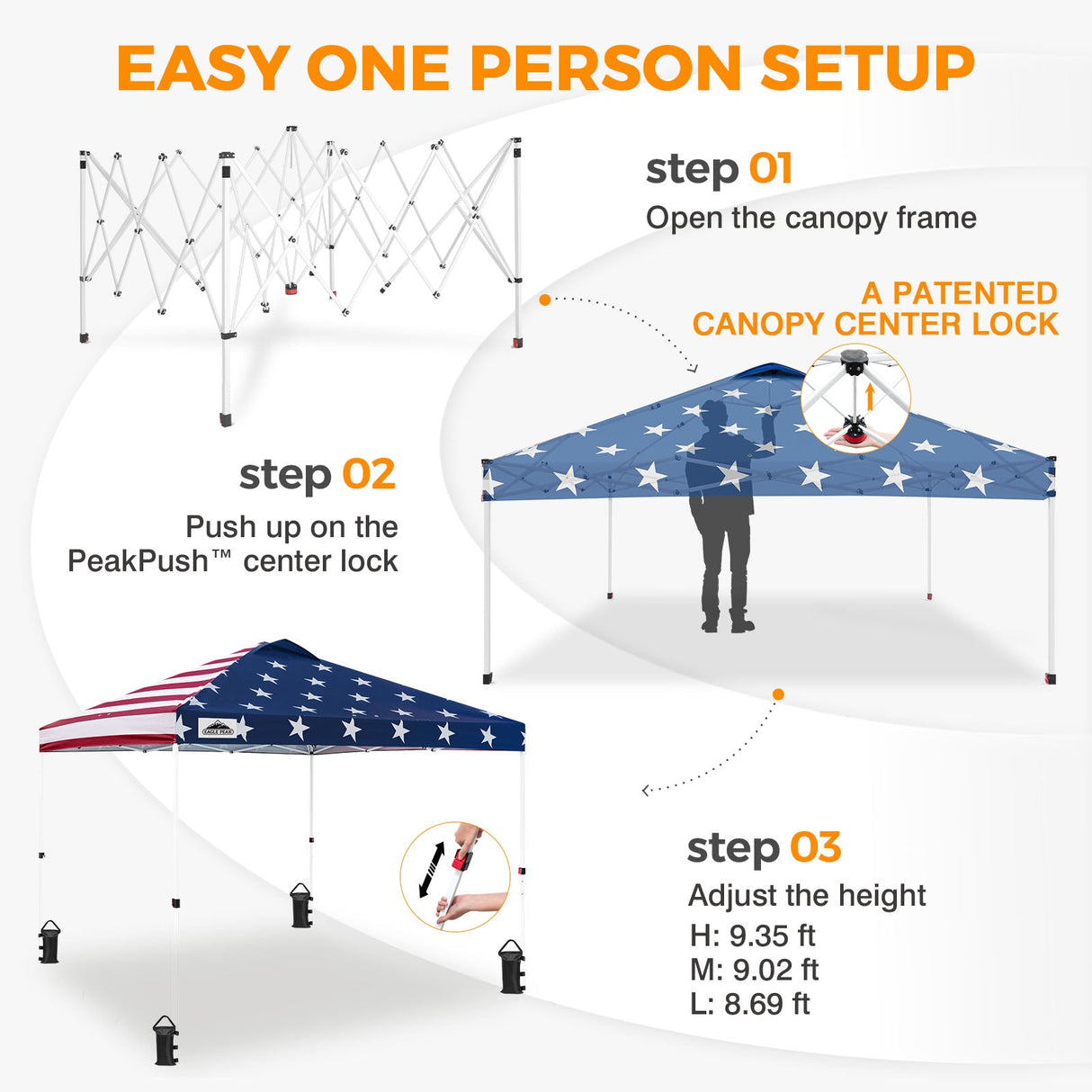 Easy Setup Straight Leg 10x10 Pop Up Canopy Tent w/ 100 sqft of Shade - Eagle Peak®