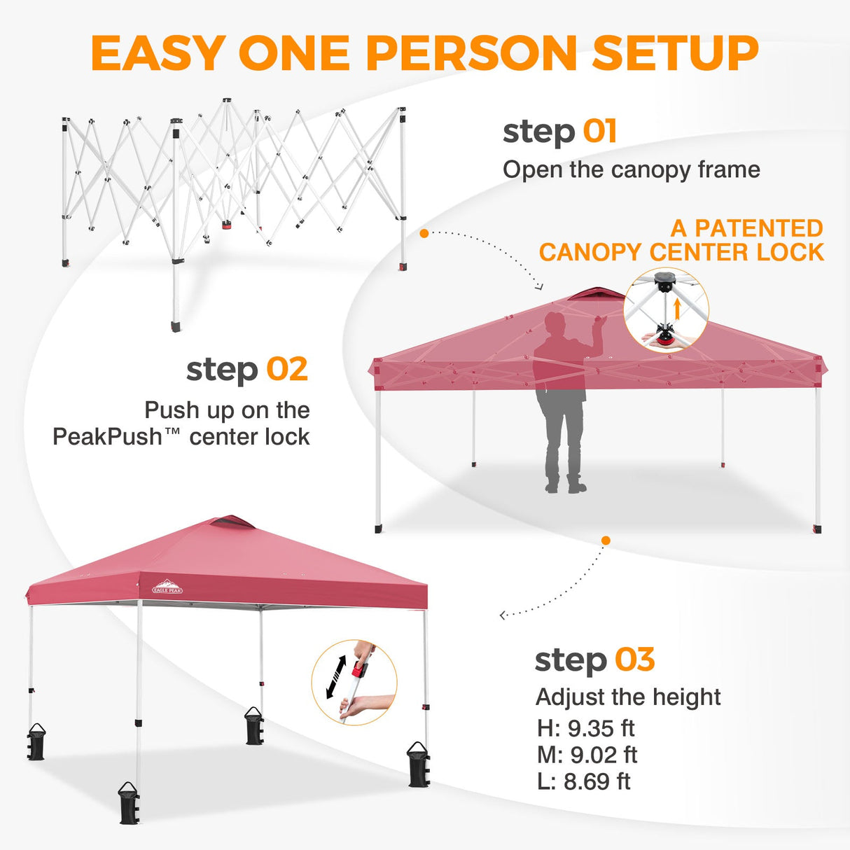 Easy Setup Straight Leg 10x10 Pop Up Canopy Tent w/ 100 sqft of Shade - Eagle Peak®