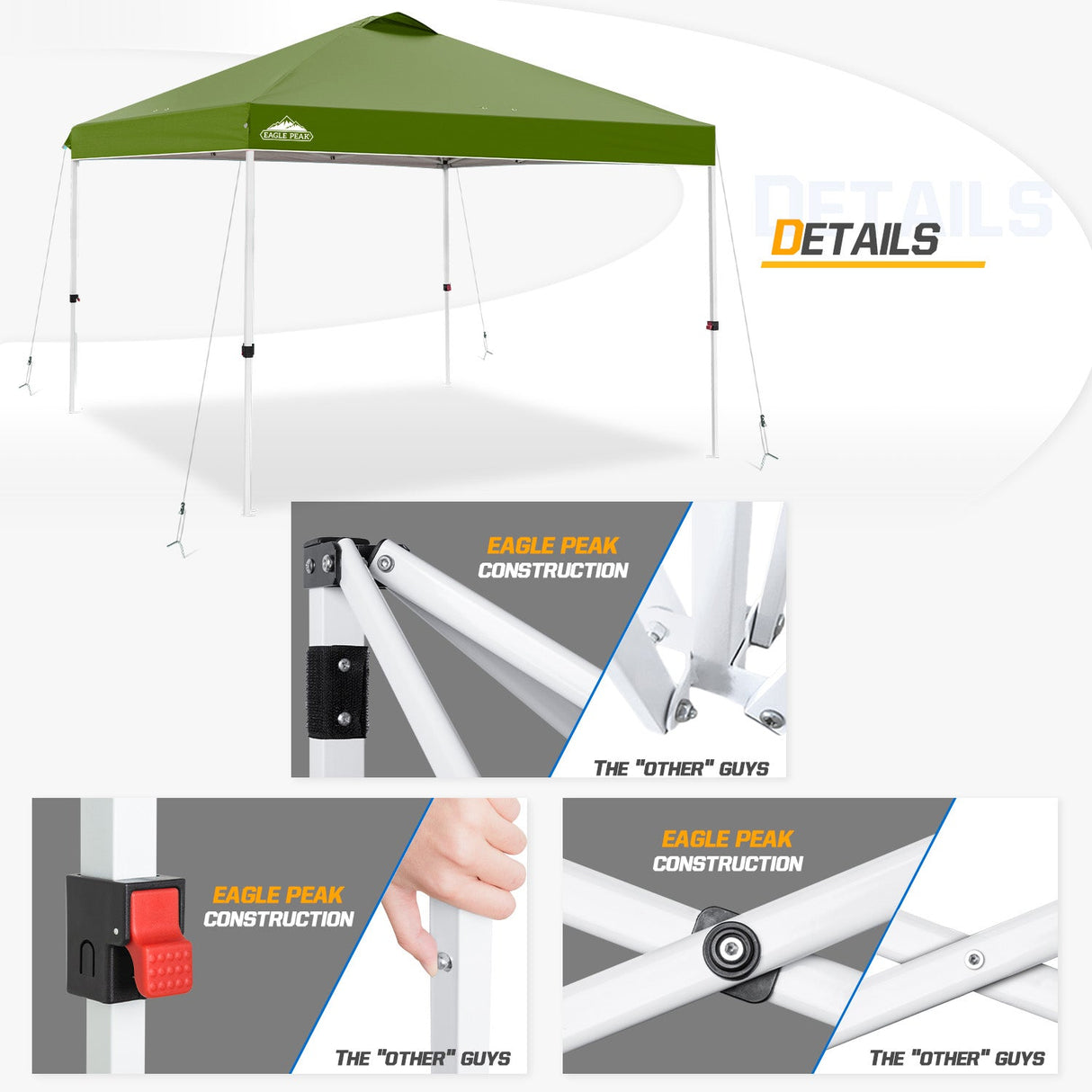 Easy Setup Straight Leg 10x10 Pop Up Canopy Tent w/ 100 sqft of Shade - Eagle Peak Custom Canopy Tent