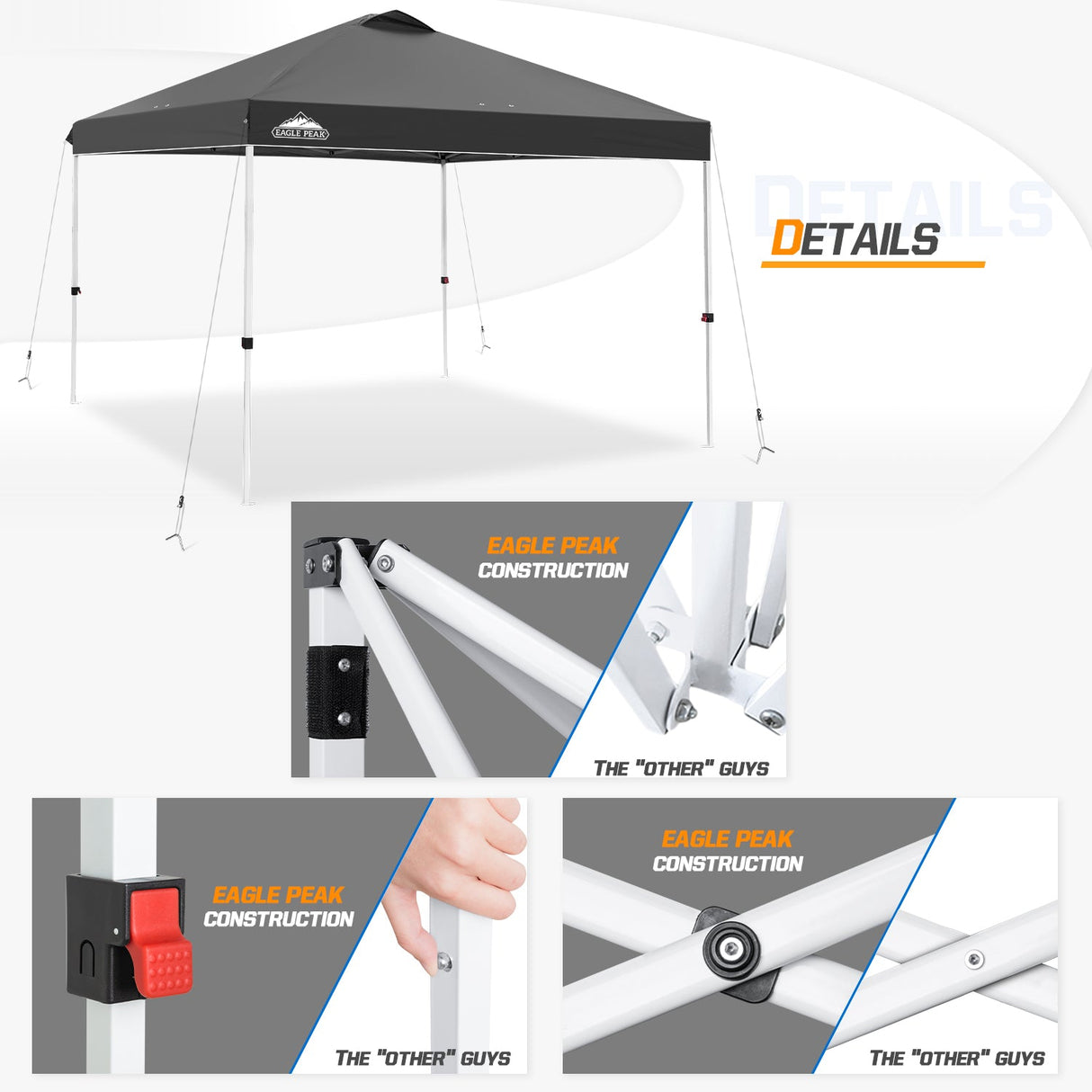 Easy Setup Straight Leg 10x10 Pop Up Canopy Tent w/ 100 sqft of Shade - Eagle Peak Custom Canopy Tent
