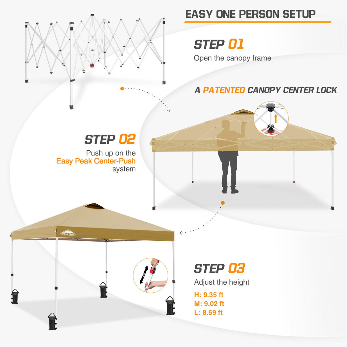 Easy Setup Straight Leg 10x10 Pop Up Canopy Tent w/ 100 sqft of Shade - Eagle Peak Custom Canopy Tent