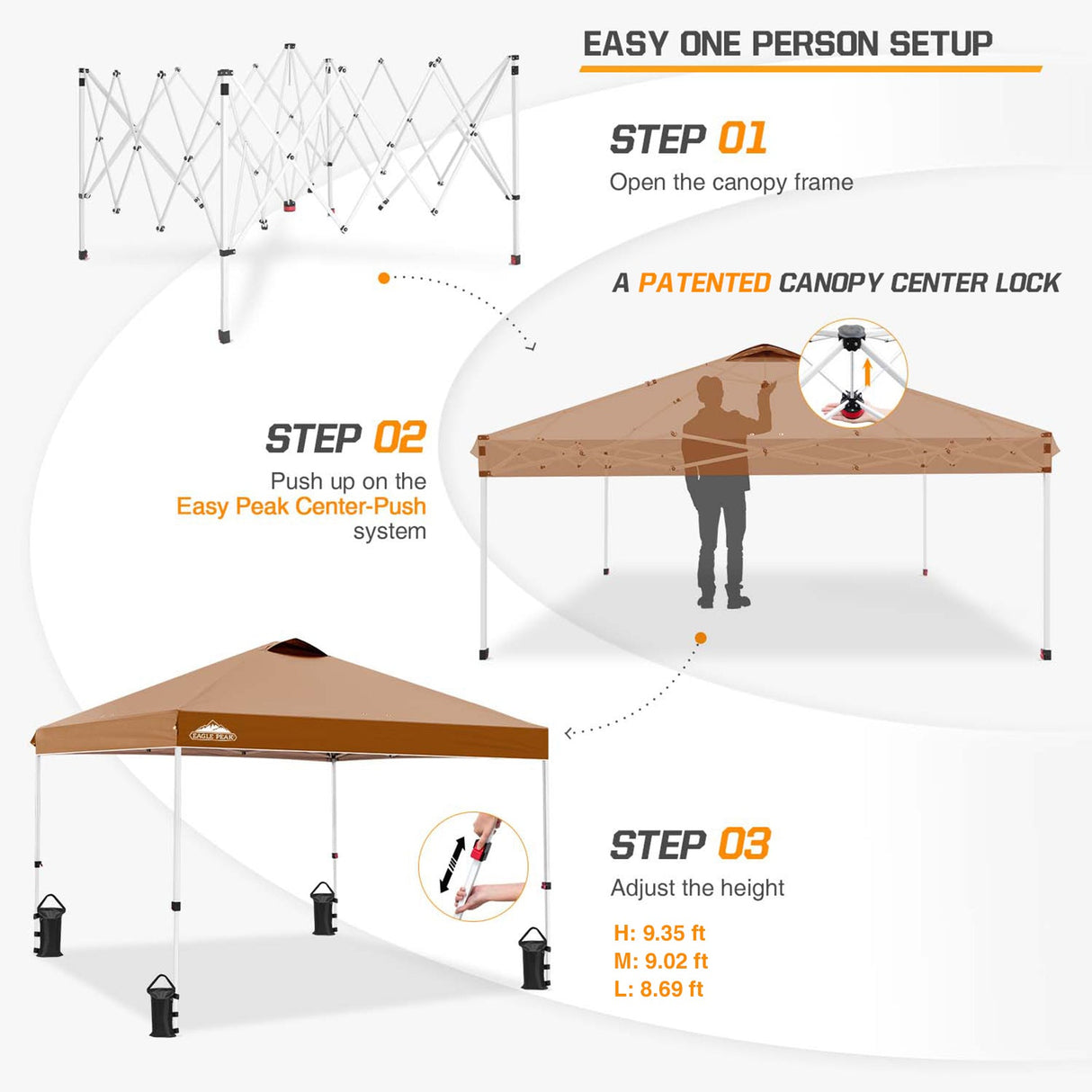 Easy Setup Straight Leg 10x10 Pop Up Canopy Tent w/ 100 sqft of Shade - Eagle Peak Custom Canopy Tent