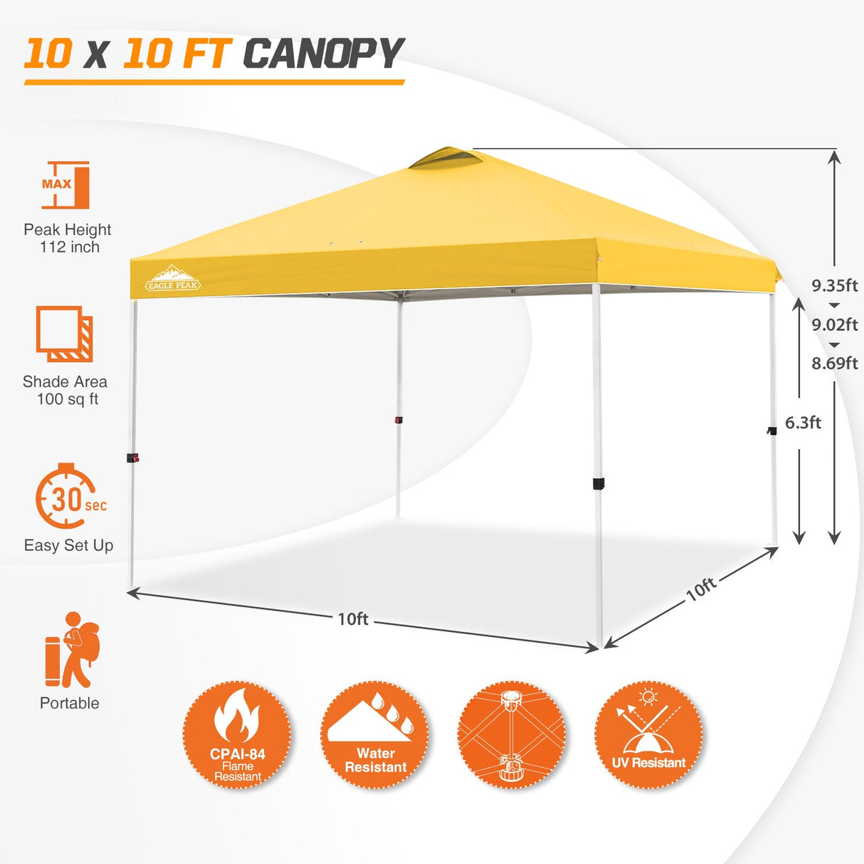 Easy Setup Straight Leg 10x10 Pop Up Canopy Tent w/ 100 sqft of Shade - Eagle Peak Custom Canopy Tent