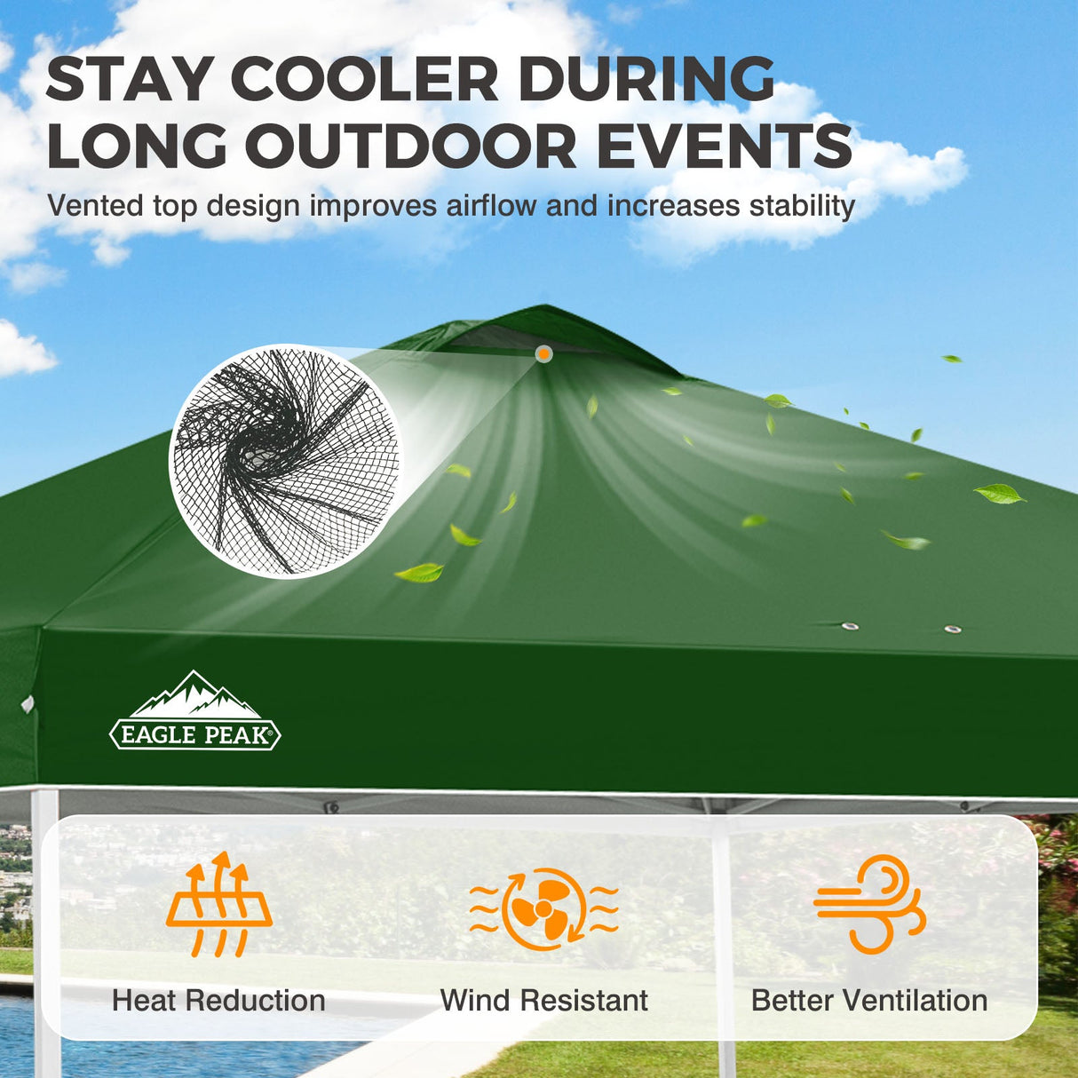 Easy Setup Straight Leg 10x10 Pop Up Canopy Tent w/ 100 sqft of Shade - Eagle Peak®