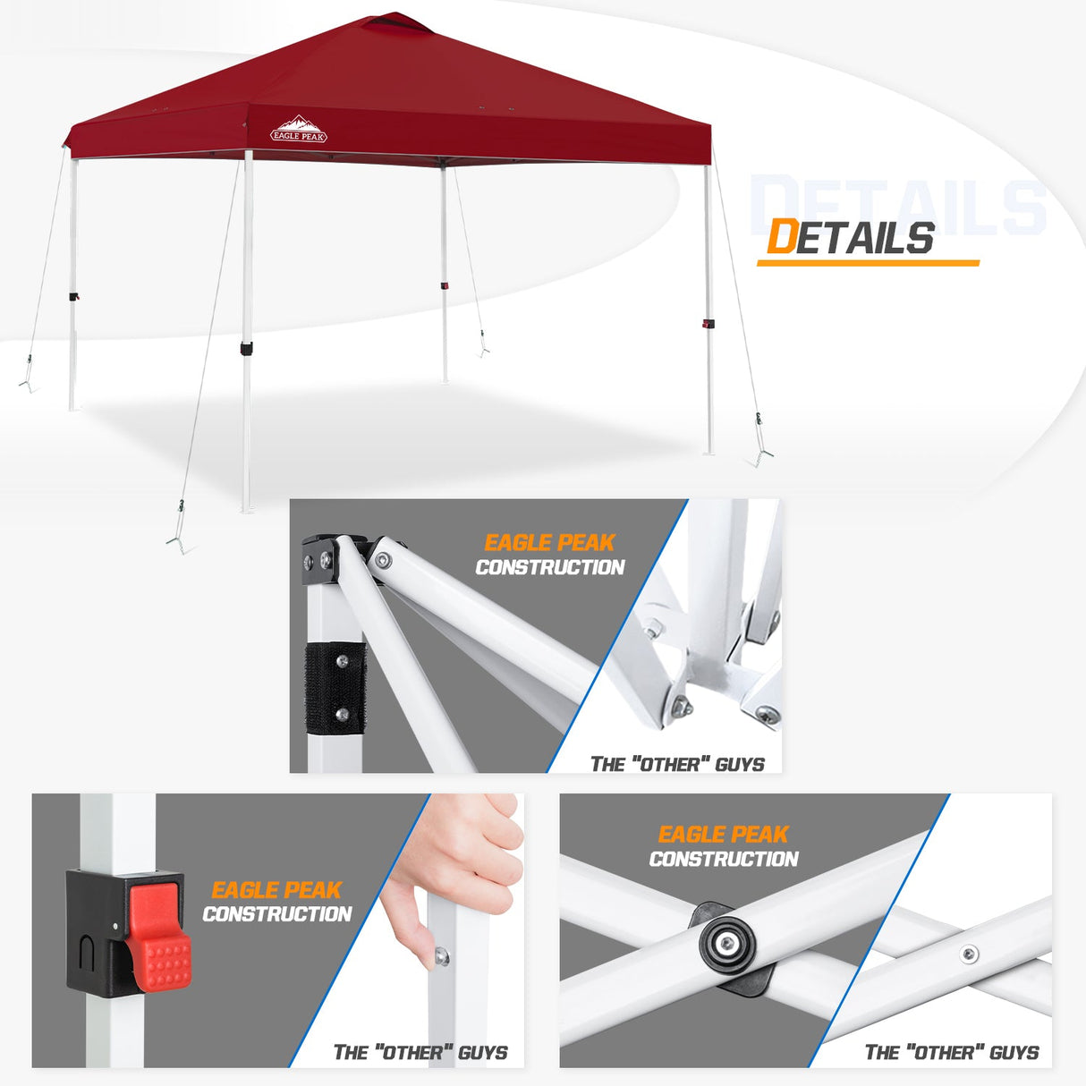 Easy Setup Straight Leg 10x10 Pop Up Canopy Tent w/ 100 sqft of Shade - Eagle Peak Custom Canopy Tent