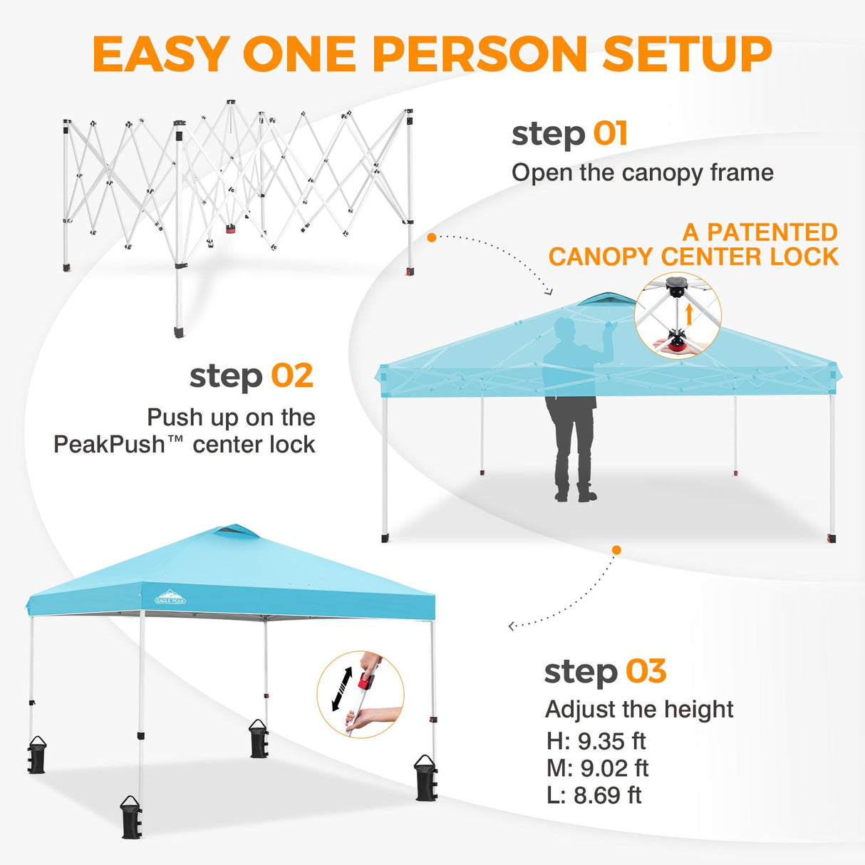 Easy Setup Straight Leg 10x10 Pop Up Canopy Tent w/ 100 sqft of Shade - Eagle Peak®