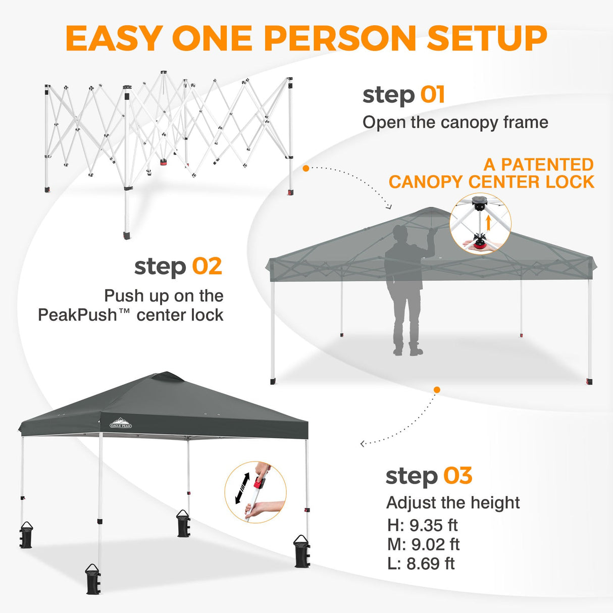 Easy Setup Straight Leg 10x10 Pop Up Canopy Tent w/ 100 sqft of Shade - Eagle Peak®