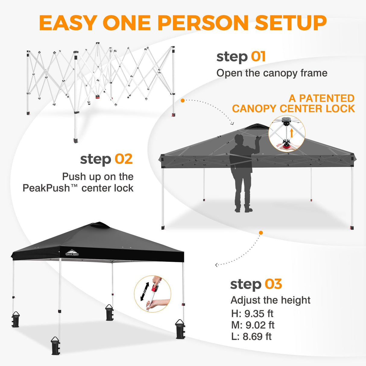 Easy Setup Straight Leg 10x10 Pop Up Canopy Tent w/ 100 sqft of Shade - Eagle Peak®